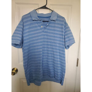Men's George Polo Shirt Size L Blue Striped Short Sleeve Casual Top